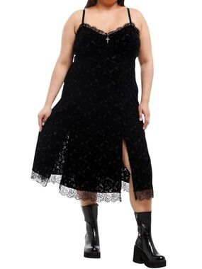 Velvet Burnout Cross Midi Slip Dress in Black Sz 2 Cosmic Aura NWT Witchy Goth